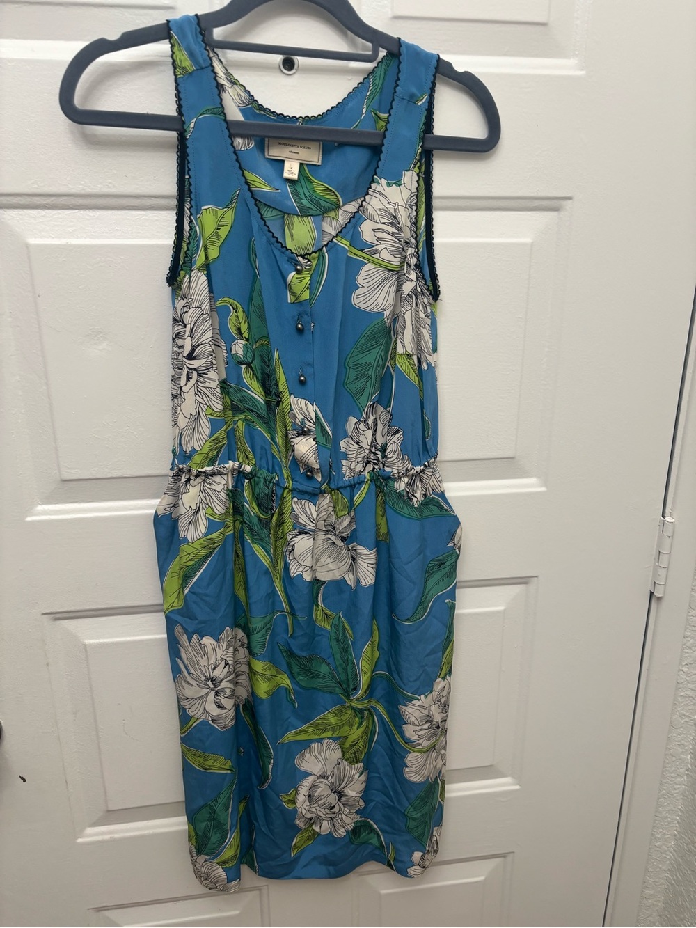 Moulinette Soeurs Women's 100% Silk Blue Floral Sleeveless Summer Dress Size 2
